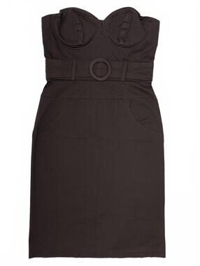Arden B. Brown Sleeveless Belted Midi Dress USA Made Wired And Padded Sz M